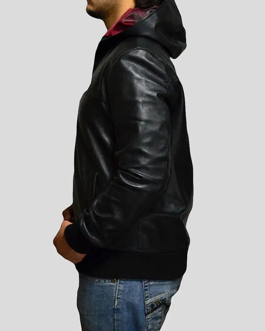 Shane Black Bomber Leather Jacket Hooded - Rare Leather