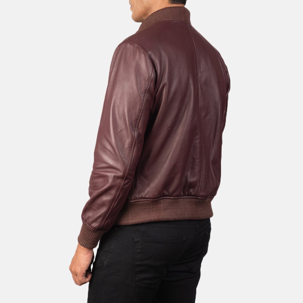 Shane Maroon Leather Bomber Jacket - Vox Leather