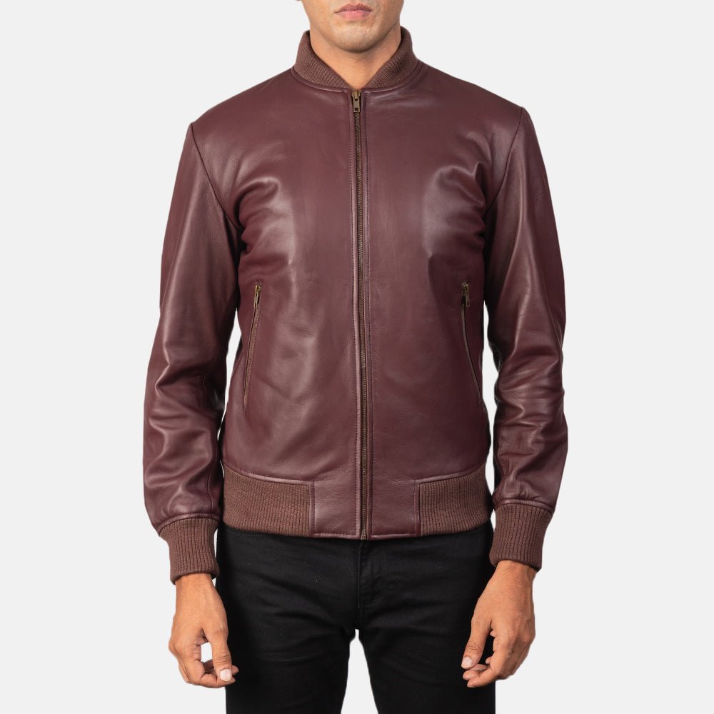 Shane Maroon Leather Bomber Jacket - Vox Leather