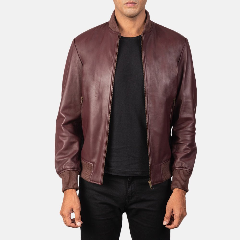 Shane Maroon Leather Bomber Jacket - Vox Leather