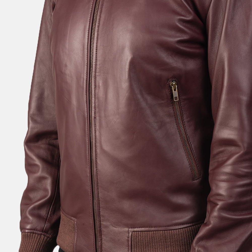 Shane Maroon Leather Bomber Jacket - Vox Leather