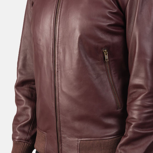 Shane Maroon Leather Bomber Jacket - Vox Leather