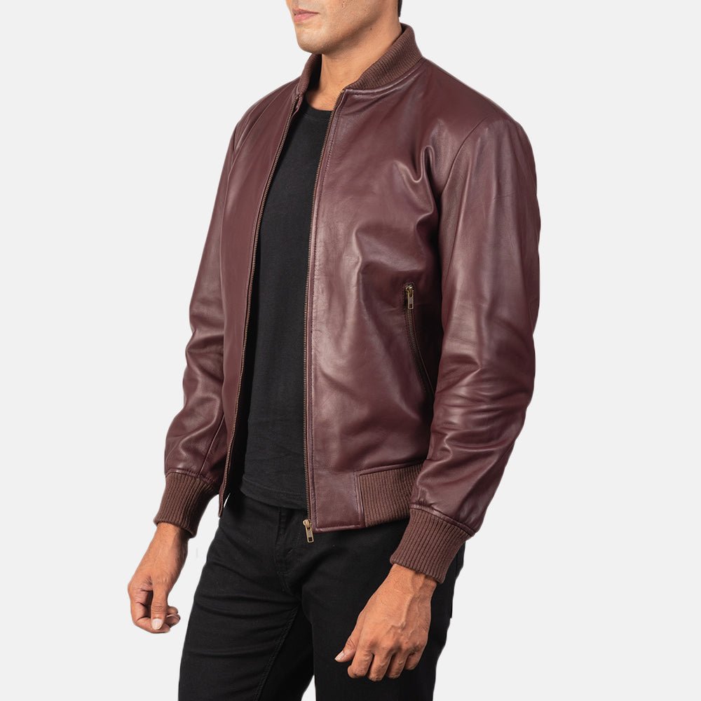 Shane Maroon Leather Bomber Jacket - Vox Leather