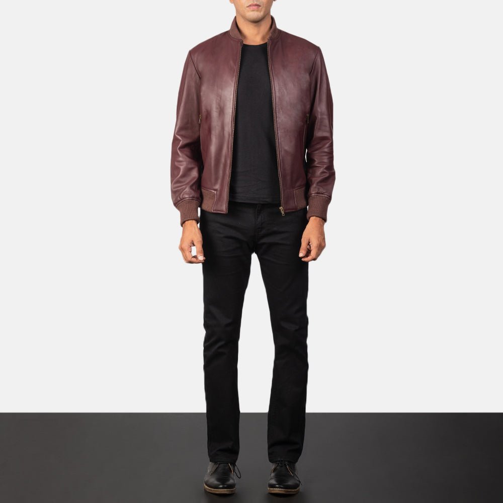Shane Maroon Leather Bomber Jacket - Vox Leather