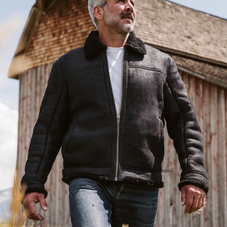 Shearling Leather Bomber Jacket | Black - Vox Leather