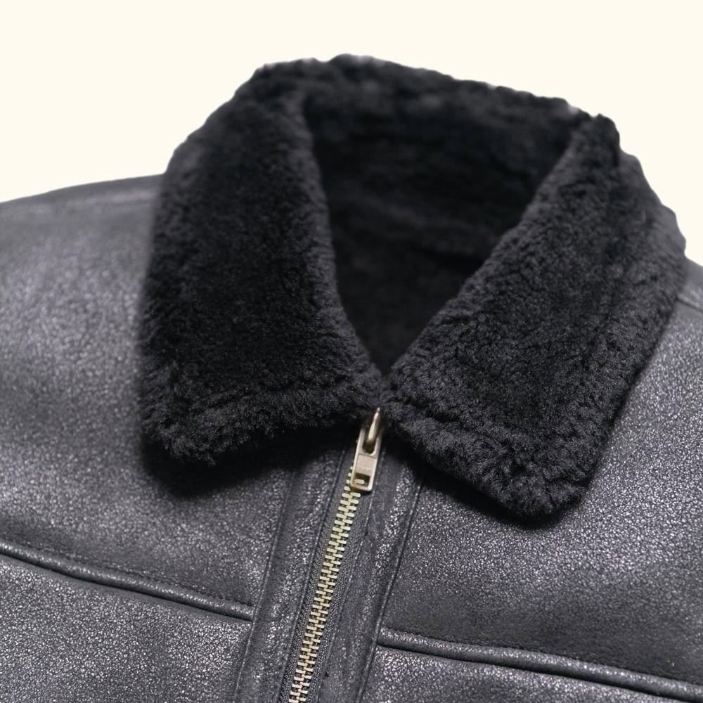Shearling Leather Bomber Jacket | Black - Vox Leather