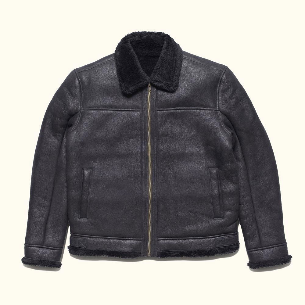 Shearling Leather Bomber Jacket | Black - Vox Leather