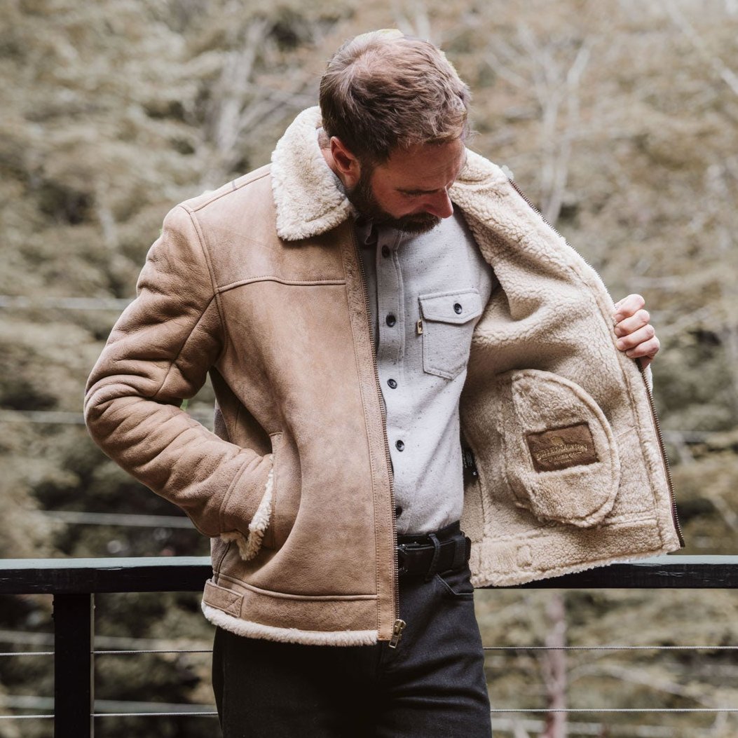 Shearling Leather Bomber Jacket - Vox Leather