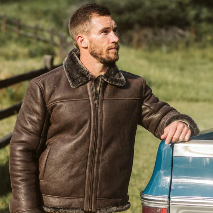 Shearling Leather Bomber Jacket - Vox Leather