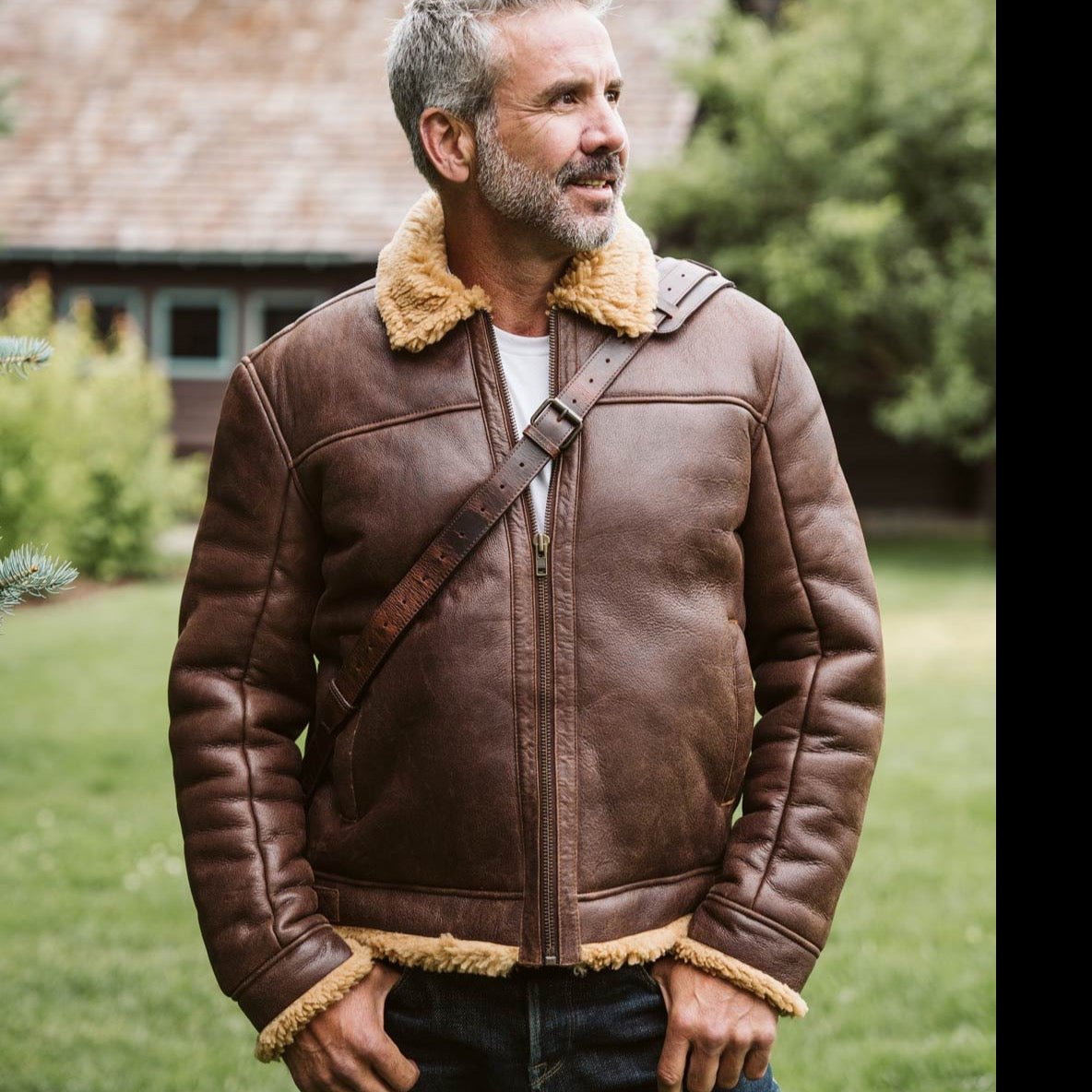 Shearling Leather Bomber Jacket - Vox Leather