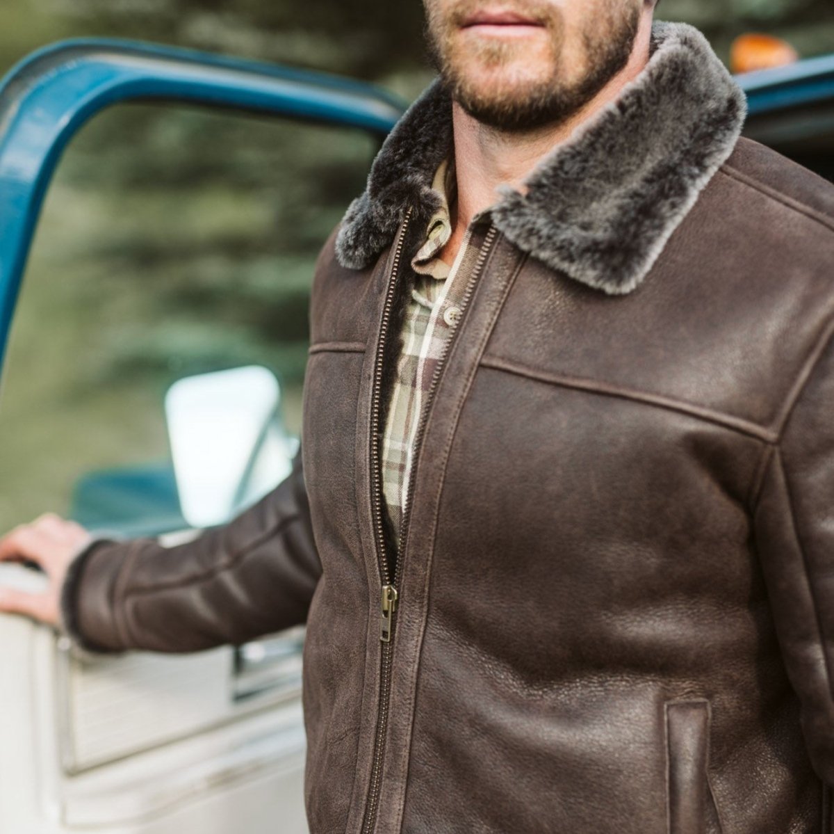 Shearling Leather Bomber Jacket - Vox Leather