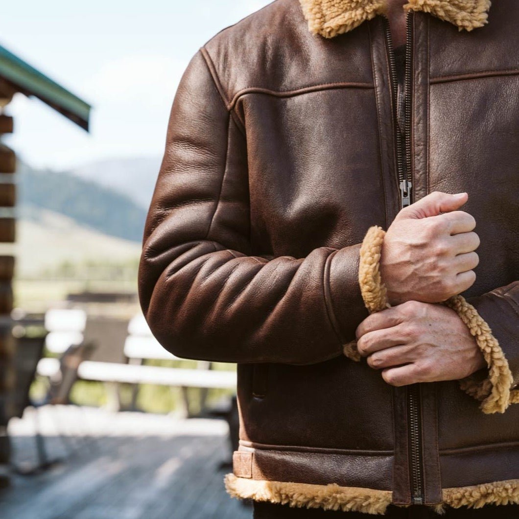 Shearling Leather Bomber Jacket - Vox Leather
