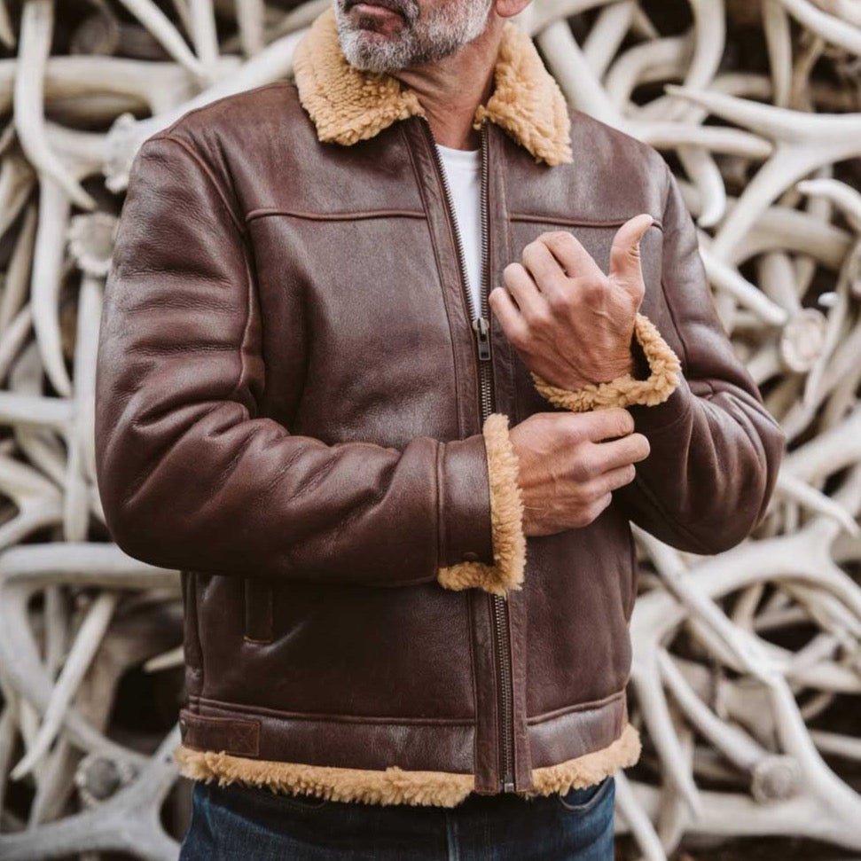 Shearling Leather Bomber Jacket - Vox Leather