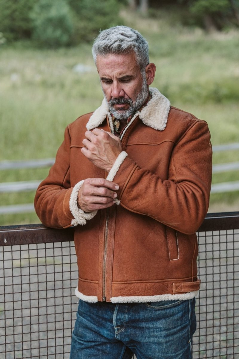 Shearling Leather Bomber Jacket - Vox Leather