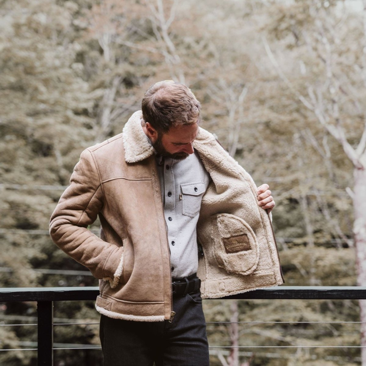 Shearling Leather Bomber Jacket - Vox Leather