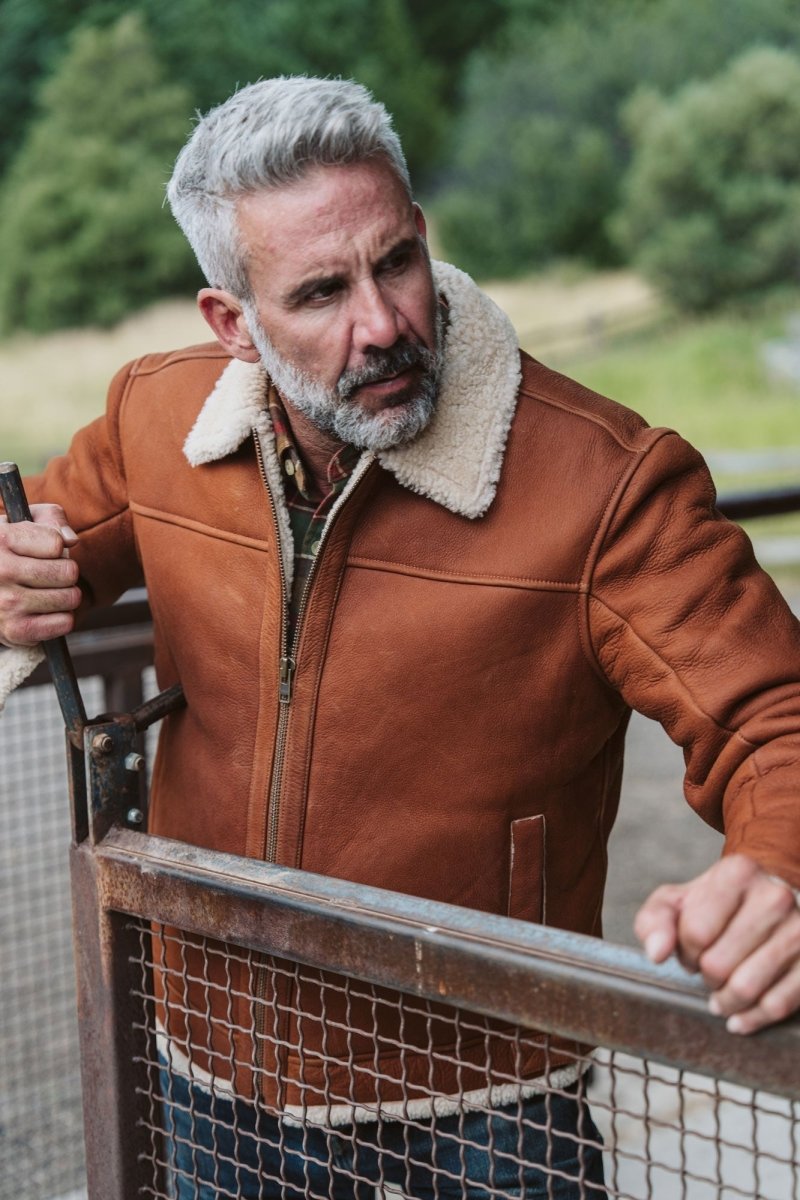 Shearling Leather Bomber Jacket - Vox Leather