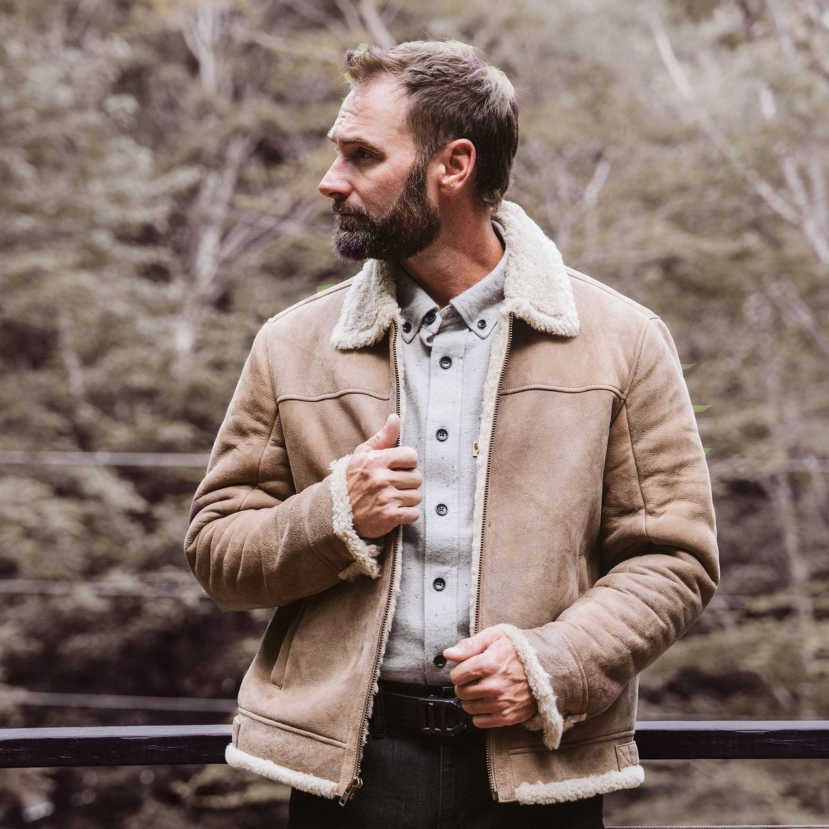 Shearling Leather Bomber Jacket - Vox Leather