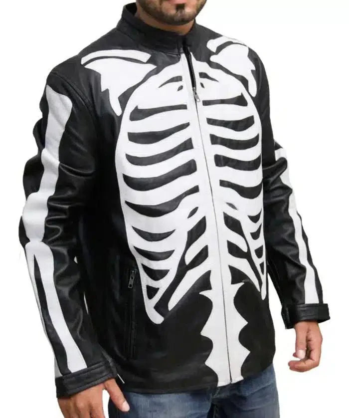 Skeleton Black Halloween Leather Jacket - Rare Leather