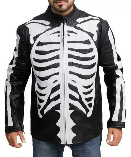 Skeleton Black Halloween Leather Jacket - Vox Leather