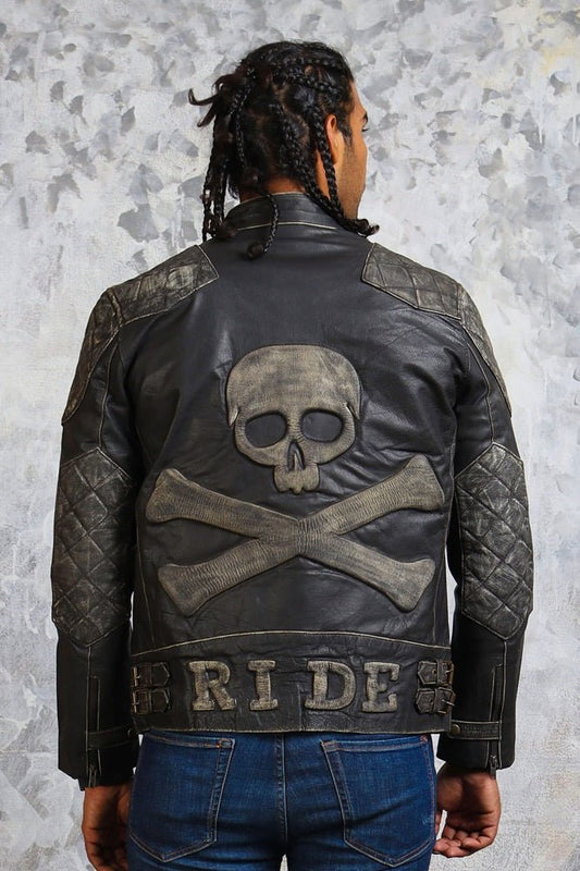 Skull and Crossbones Leather Motorcycle Jacket - Vox Leather