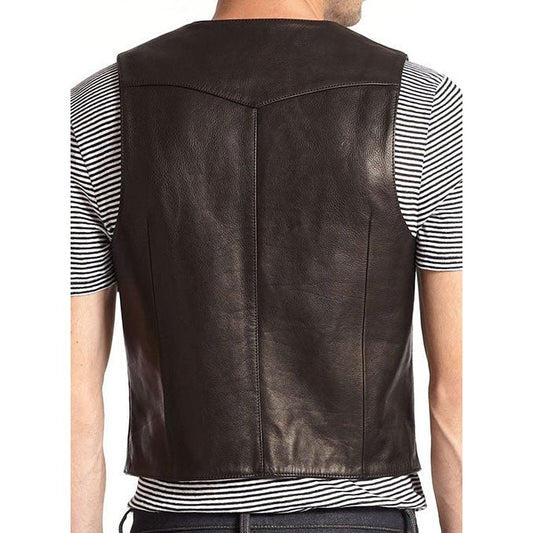 Slim Fit Black Biker Leather Vest Men's - Vox Leather