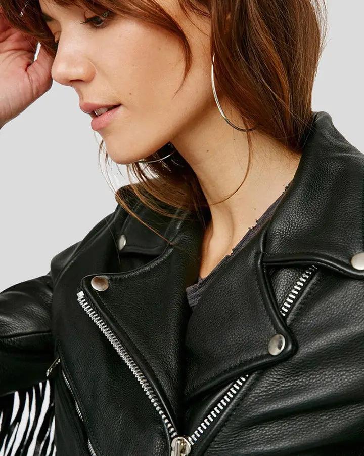 Sloane Black Biker Leather Jacket Tassels - Vox Leather