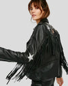 Sloane Black Biker Leather Jacket Tassels - Vox Leather