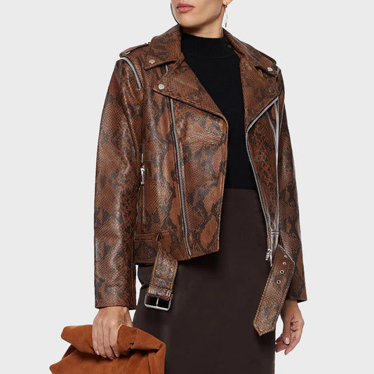 Snake Print Women's Leather Biker Jacket - Vox Leather