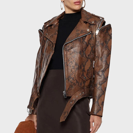 Snake Print Women's Leather Biker Jacket - Vox Leather