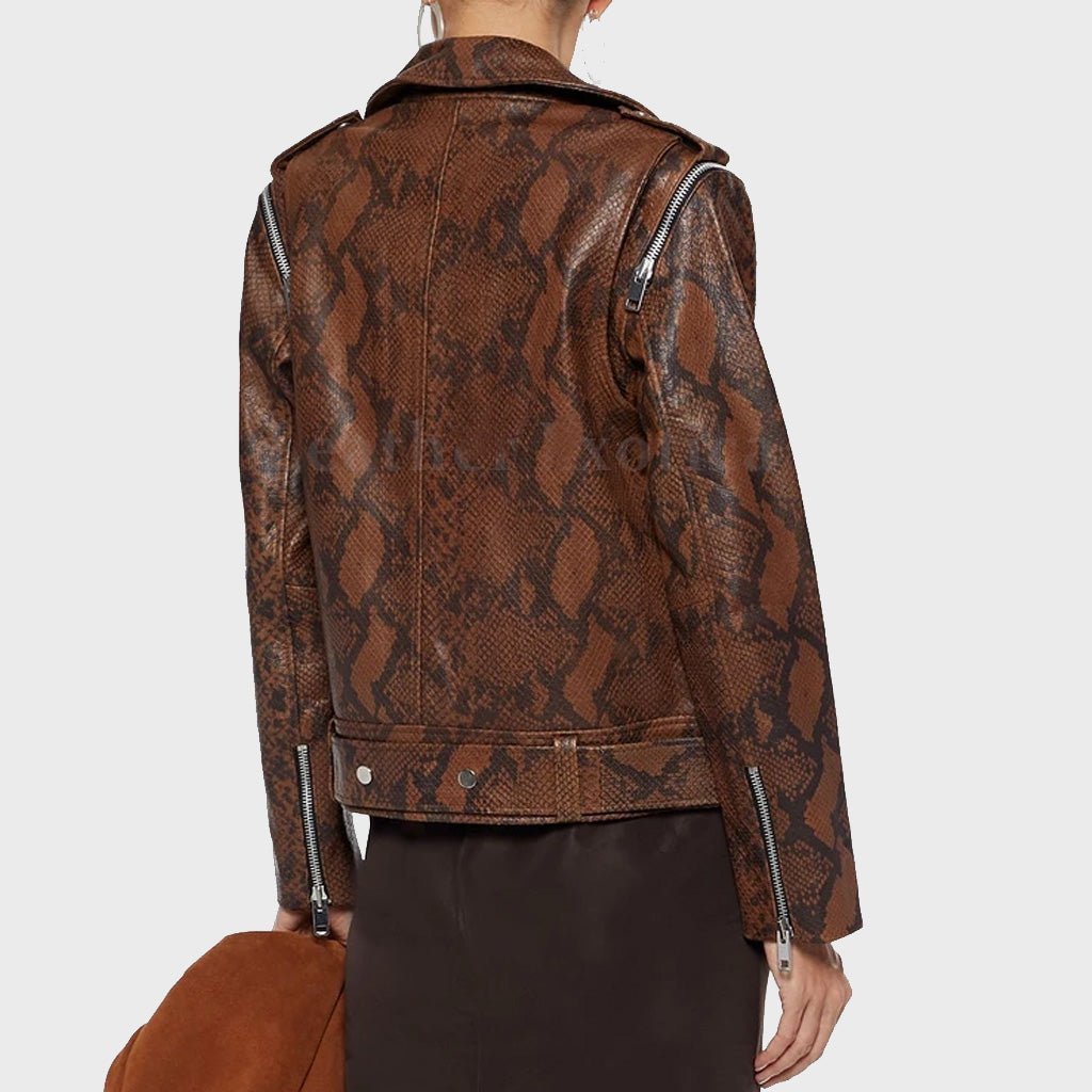 Snake Print Women's Leather Biker Jacket - Vox Leather