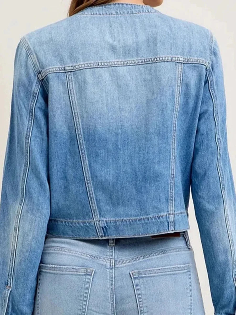 Snap Down Dropped Cargo Denim Jacket - Vox Leather