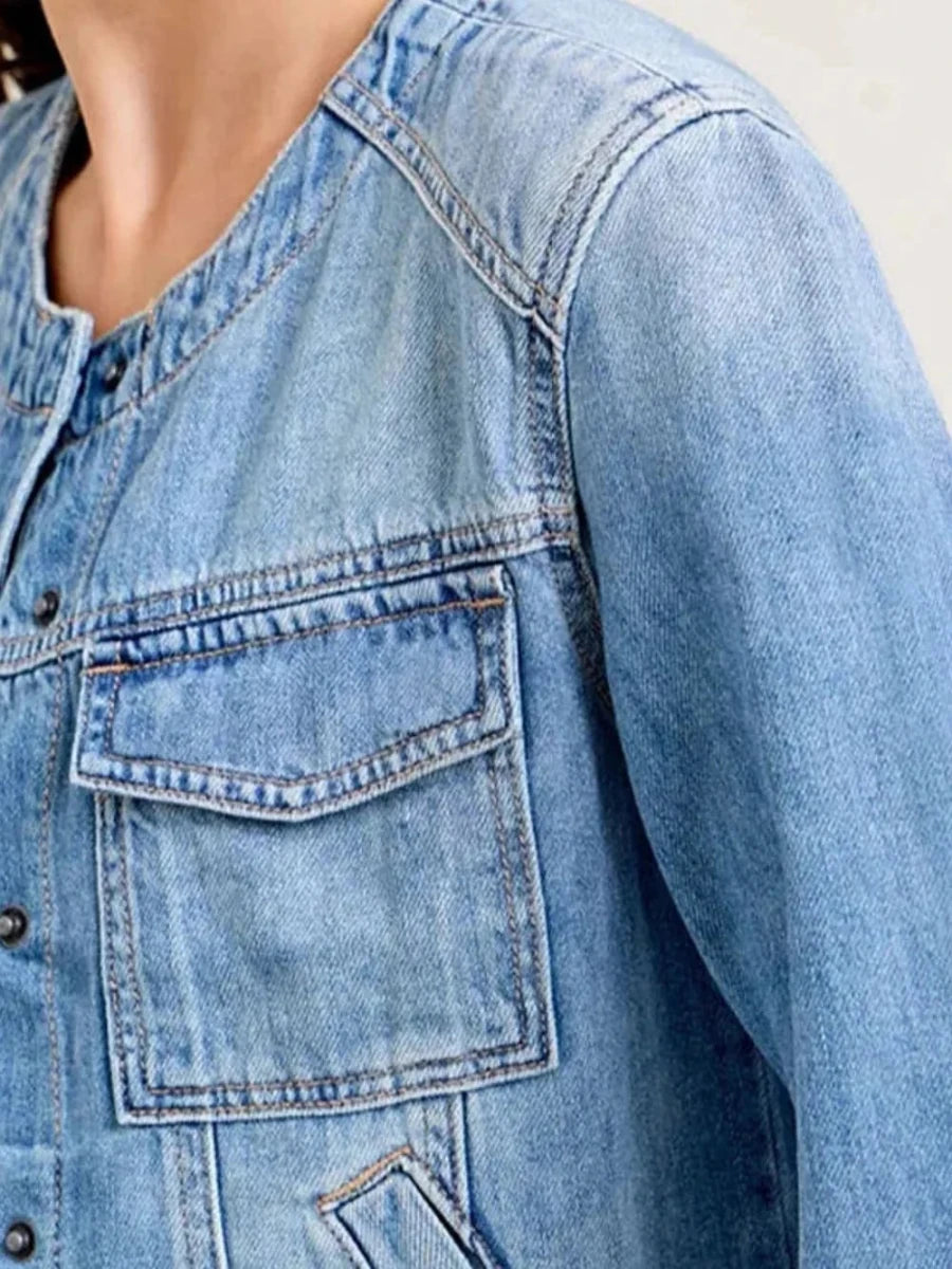 Snap Down Dropped Cargo Denim Jacket - Vox Leather