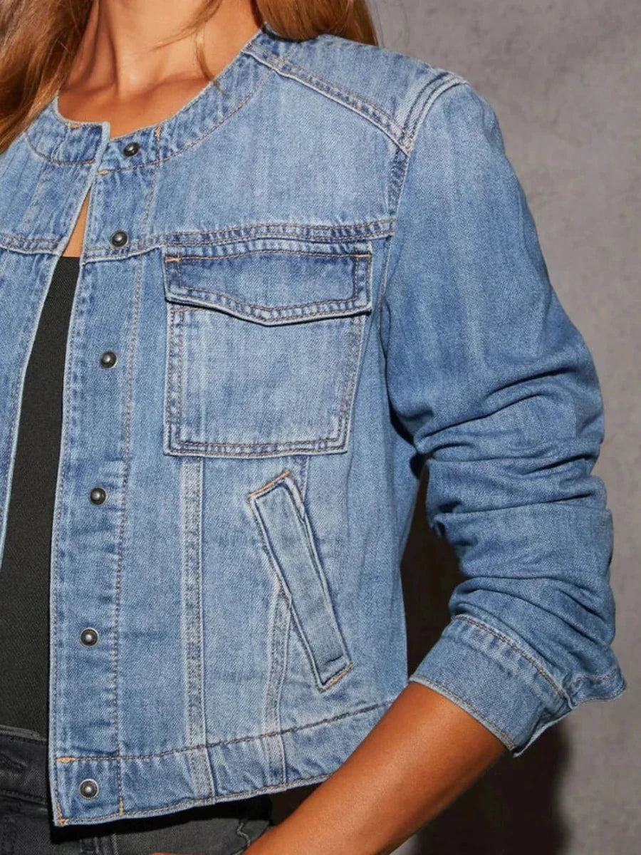 Snap Down Dropped Cargo Denim Jacket - Vox Leather