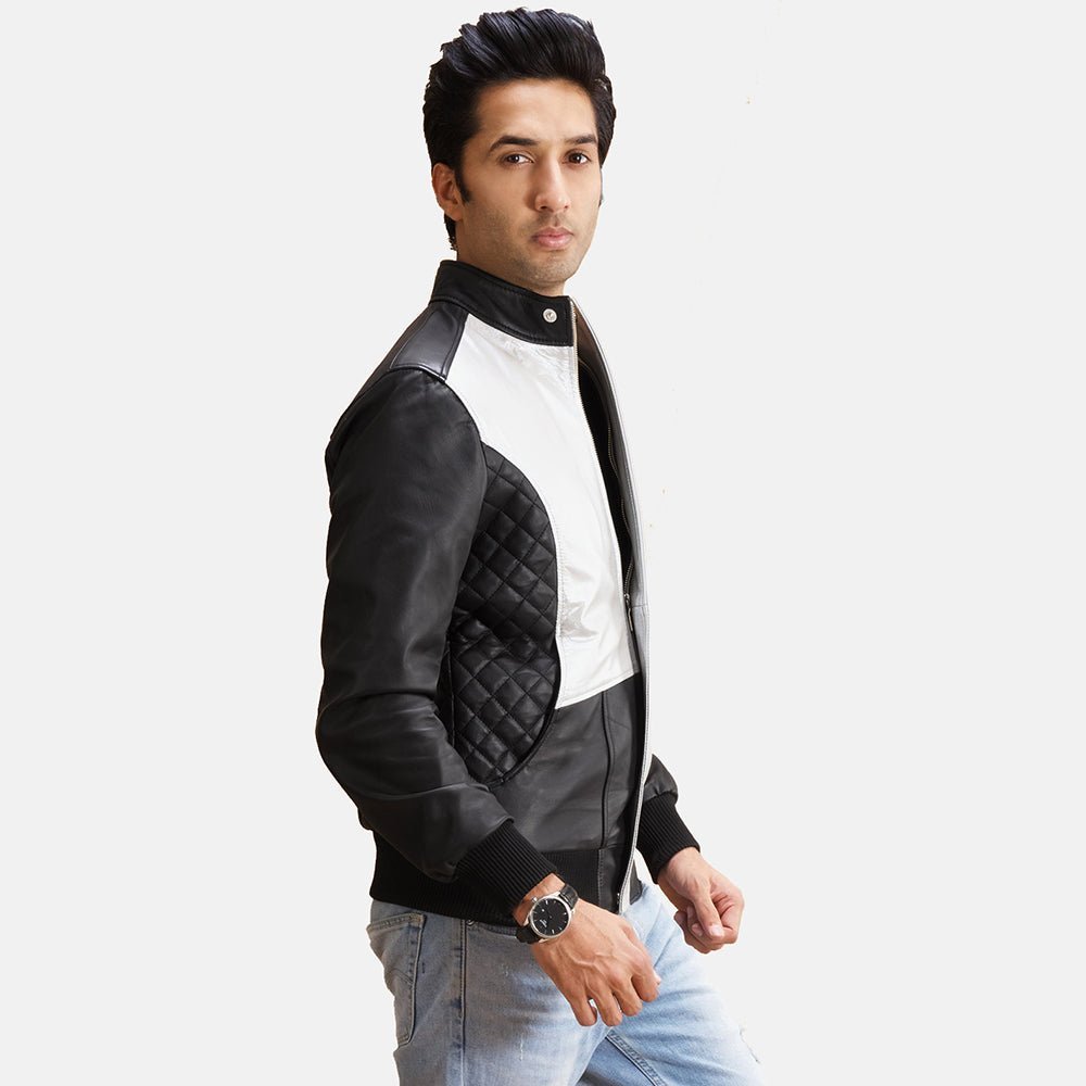 Spade Silver Black Leather Bomber Jacket - Vox Leather