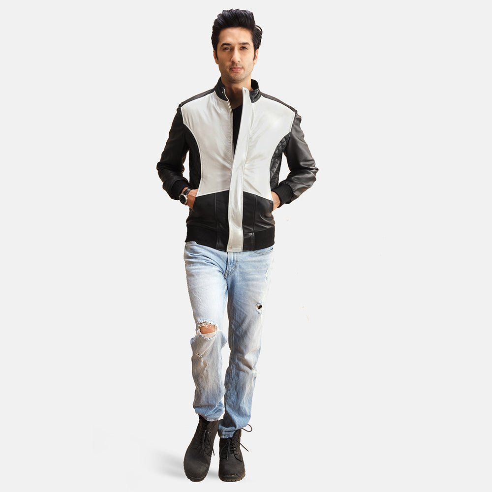 Spade Silver Black Leather Bomber Jacket - Vox Leather