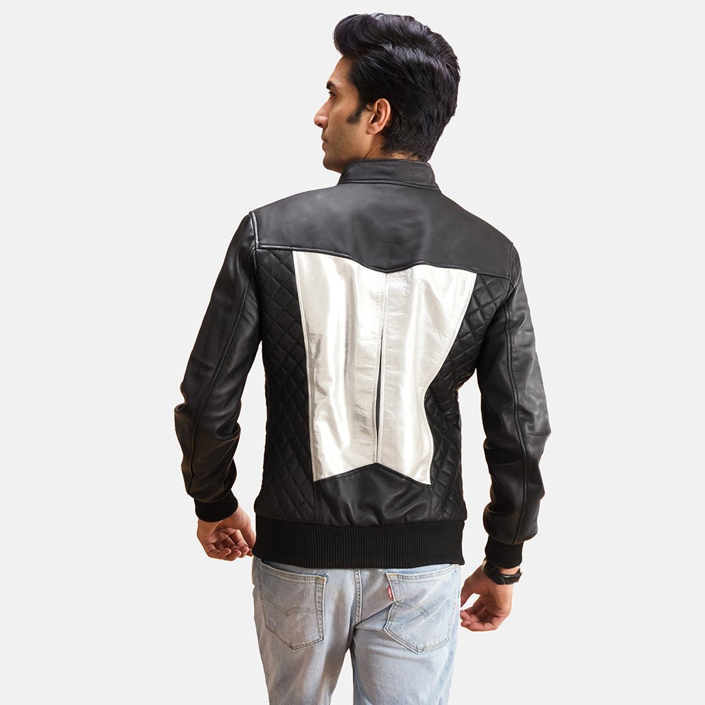 Spade Silver Black Leather Bomber Jacket - Vox Leather