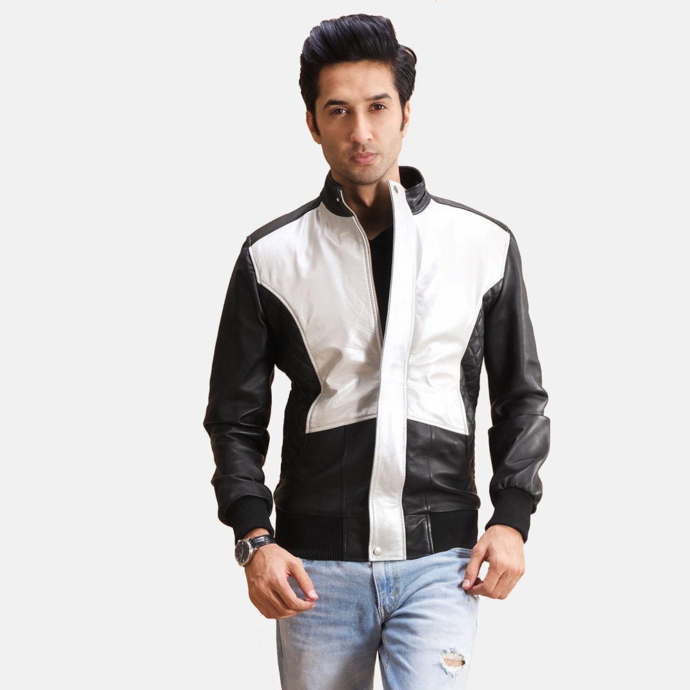 Spade Silver Black Leather Bomber Jacket - Vox Leather