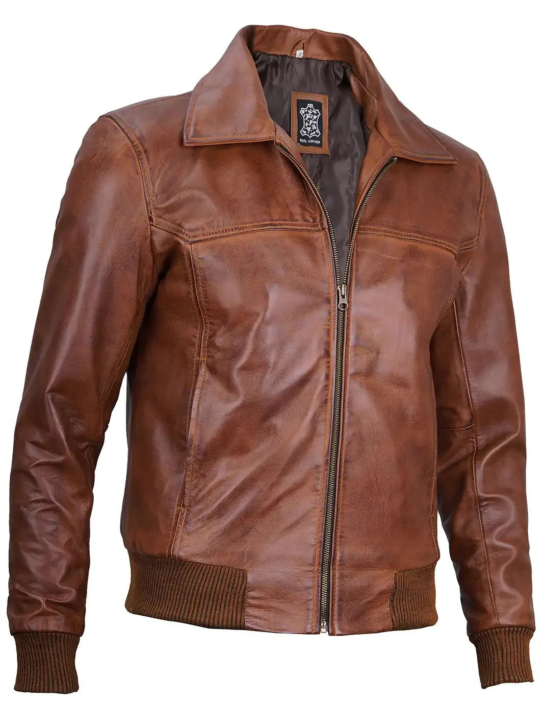 Steven Men's Distressed Brown Bomber Leather Jacket - Rare Leather