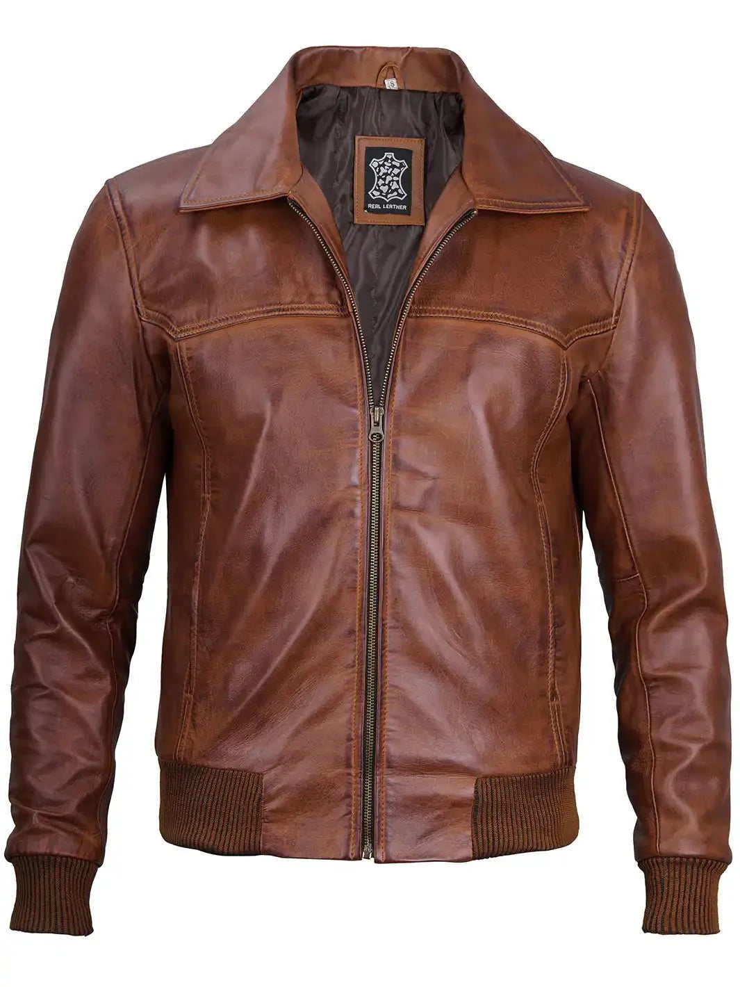 Steven Men's Distressed Brown Bomber Leather Jacket - Rare Leather