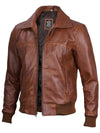 Steven Men's Distressed Brown Bomber Leather Jacket - Vox Leather