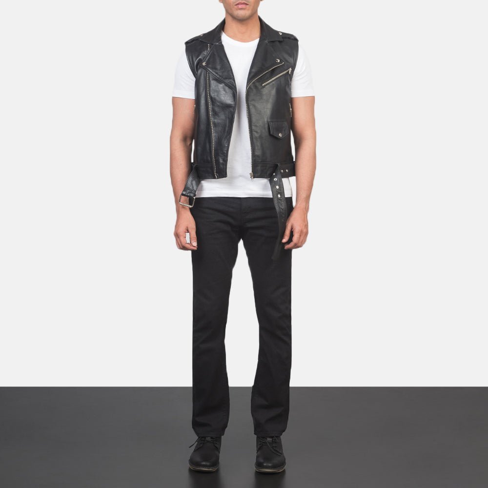 Sullivan Black Leather Biker Vest - Vox Leather