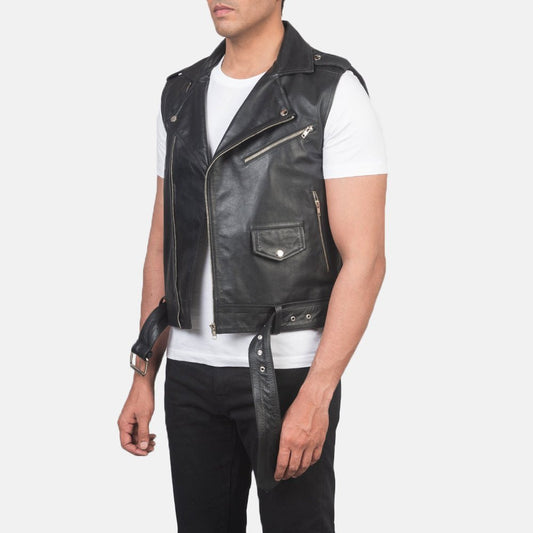Sullivan Black Leather Biker Vest - Vox Leather