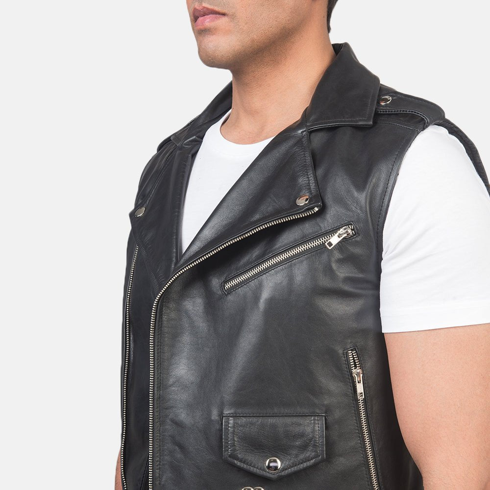 Sullivan Black Leather Biker Vest - Vox Leather