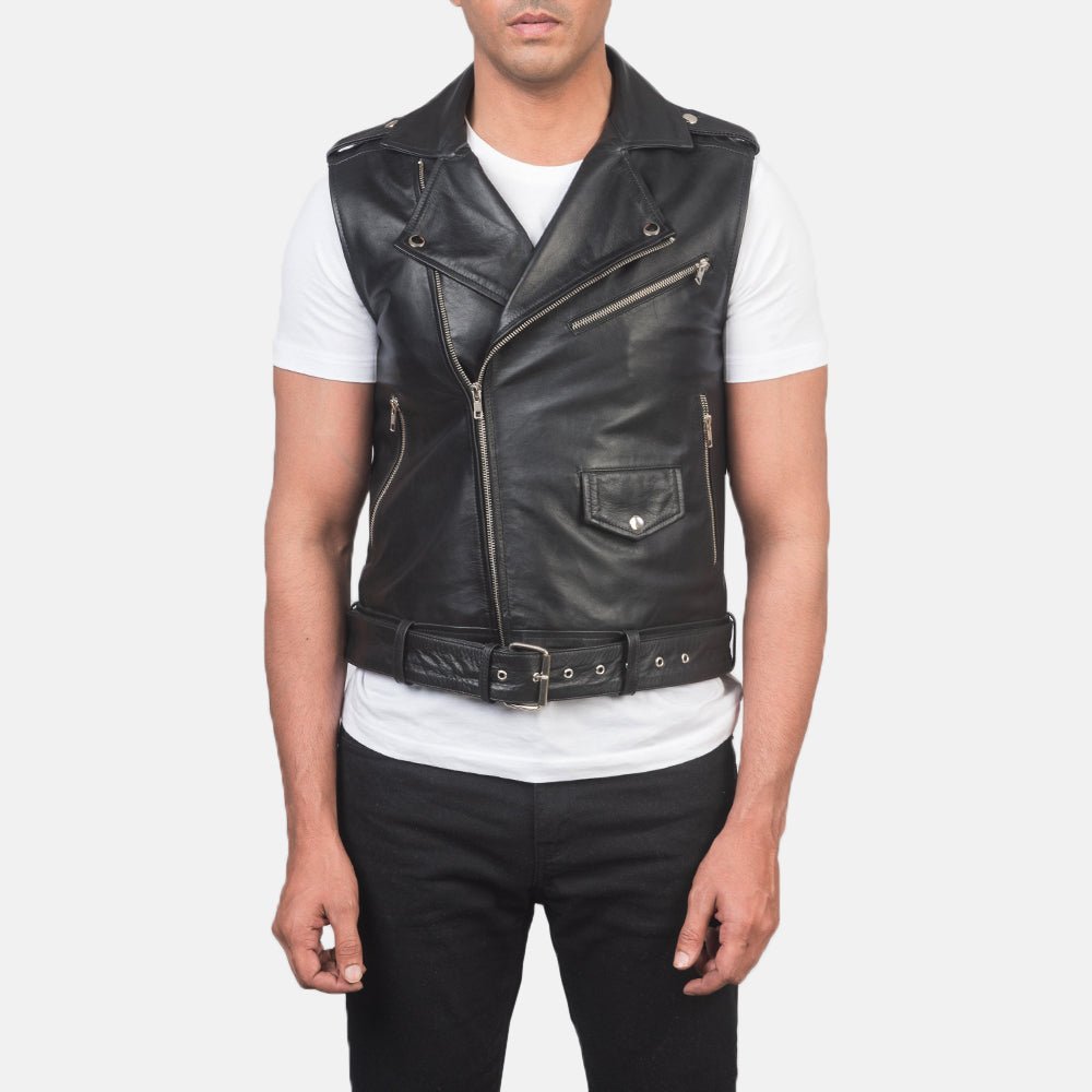 Sullivan Black Leather Biker Vest - Vox Leather