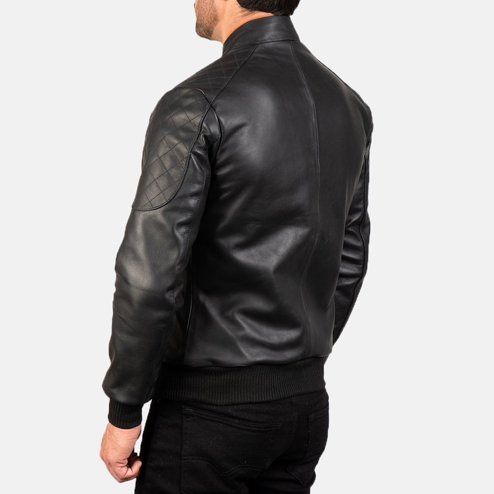 Sven Black Leather Bomber Jacket - Vox Leather