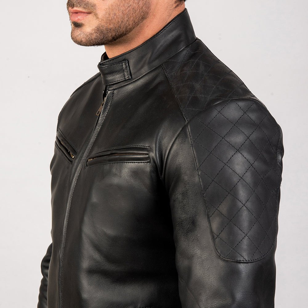 Sven Black Leather Bomber Jacket - Vox Leather