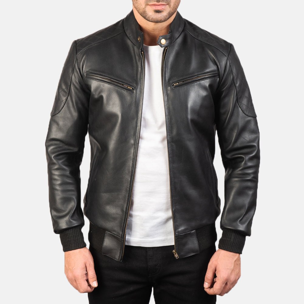 Sven Black Leather Bomber Jacket - Vox Leather