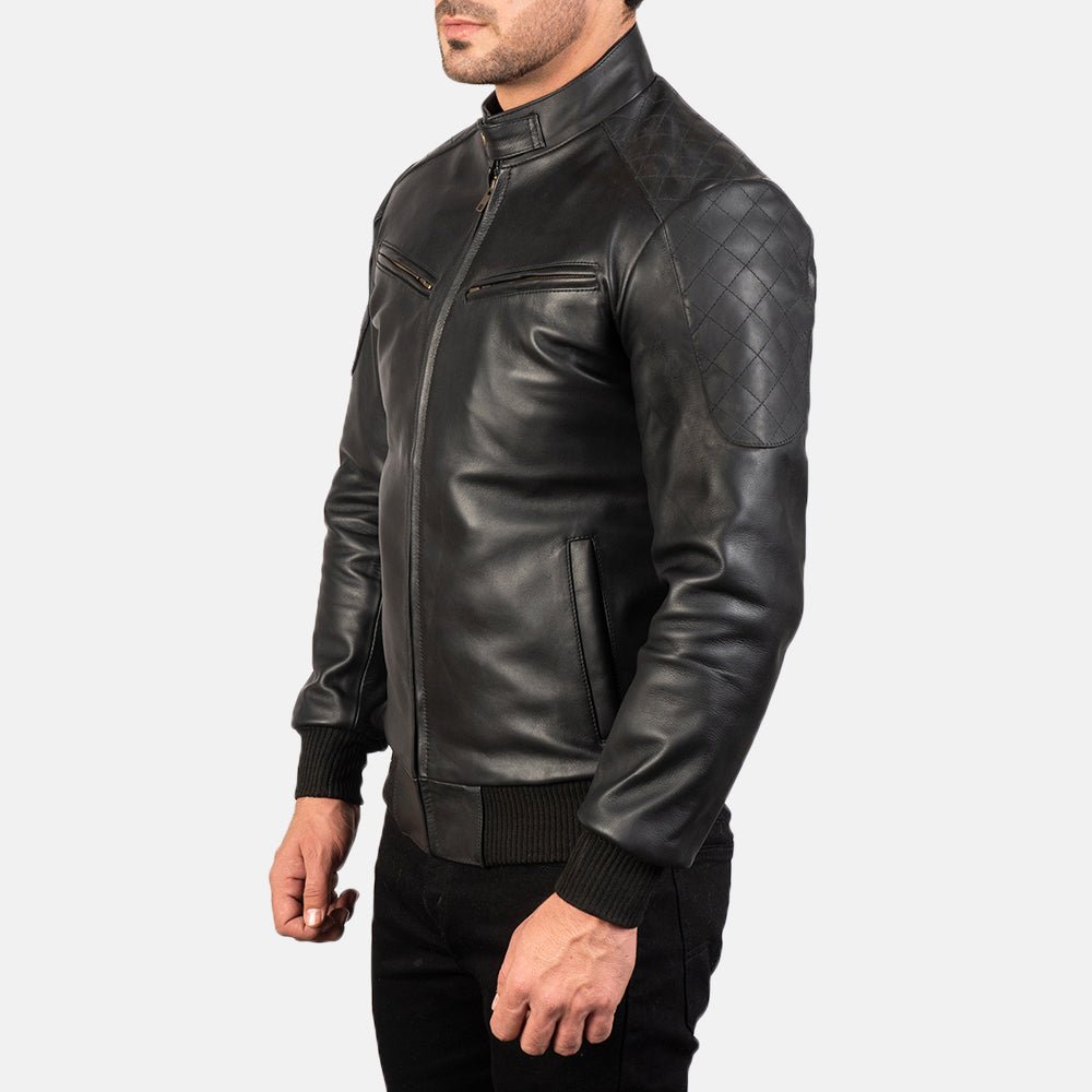 Sven Black Leather Bomber Jacket - Vox Leather