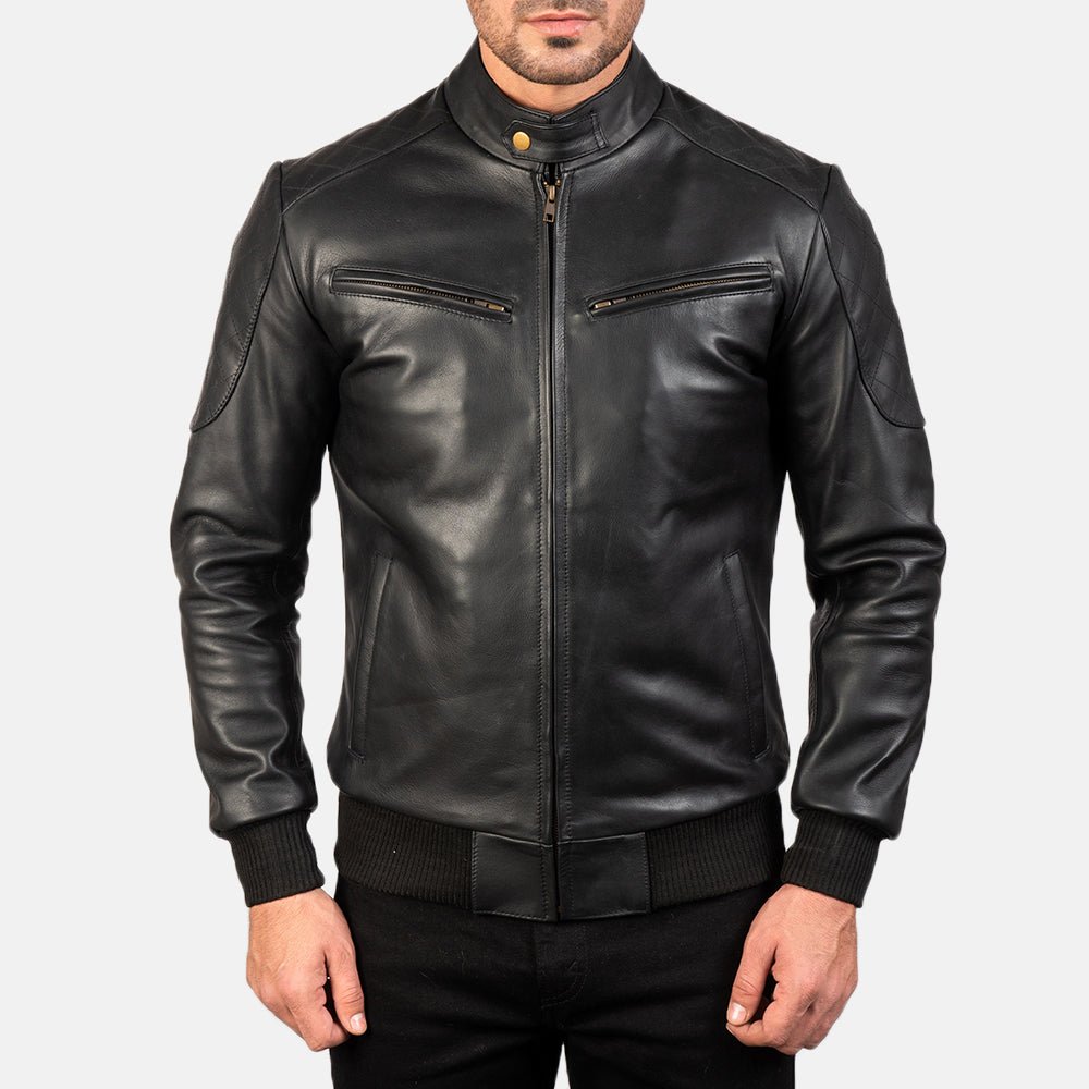 Sven Black Leather Bomber Jacket - Vox Leather