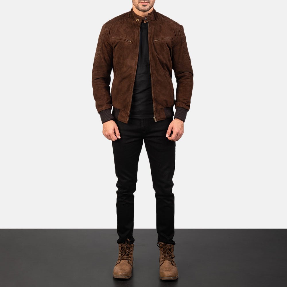 Sven Mocha Suede Bomber Jacket - Vox Leather